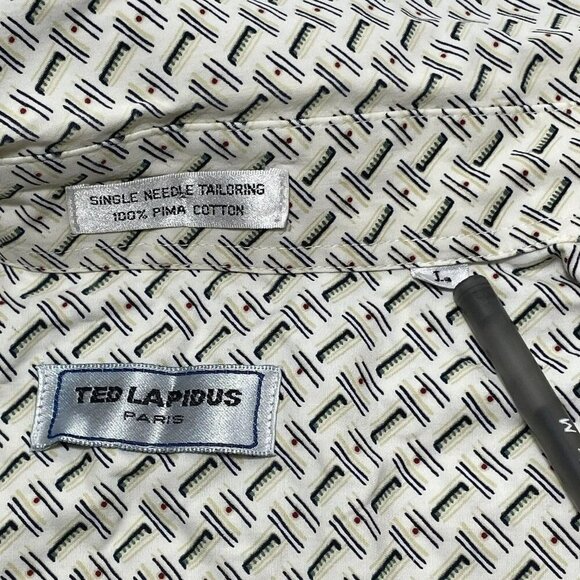 Ted Lapidus Button Dress Shirt Designer Men Size L Casual Workwear Preppy Modern - Picture 9 of 10